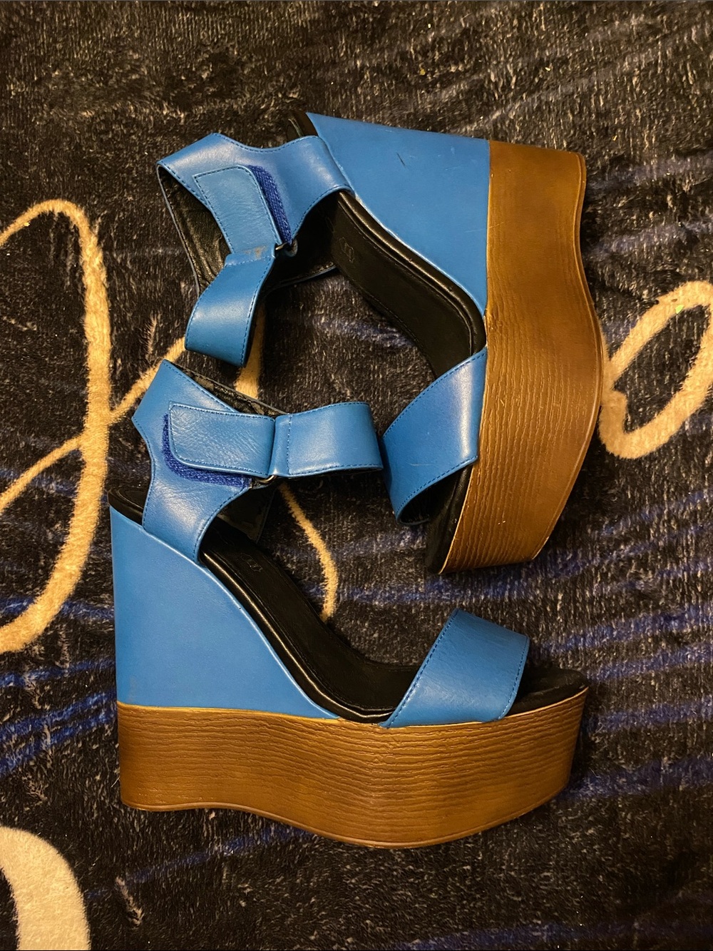 Aldo Blue and Brown Platform Wedge Sandals